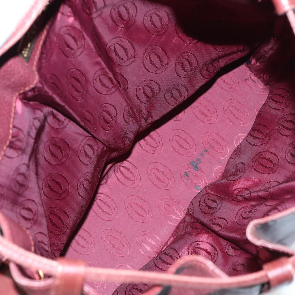 GUCCI Cartier Hand Bag Leather 2Set Khaki Wine Red am6367
