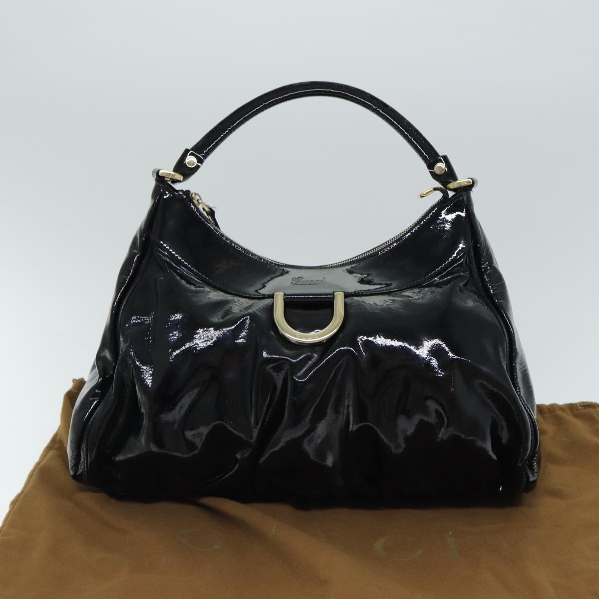 GUCCI Abbey Hand Bag Enamel Black 189833 am6439