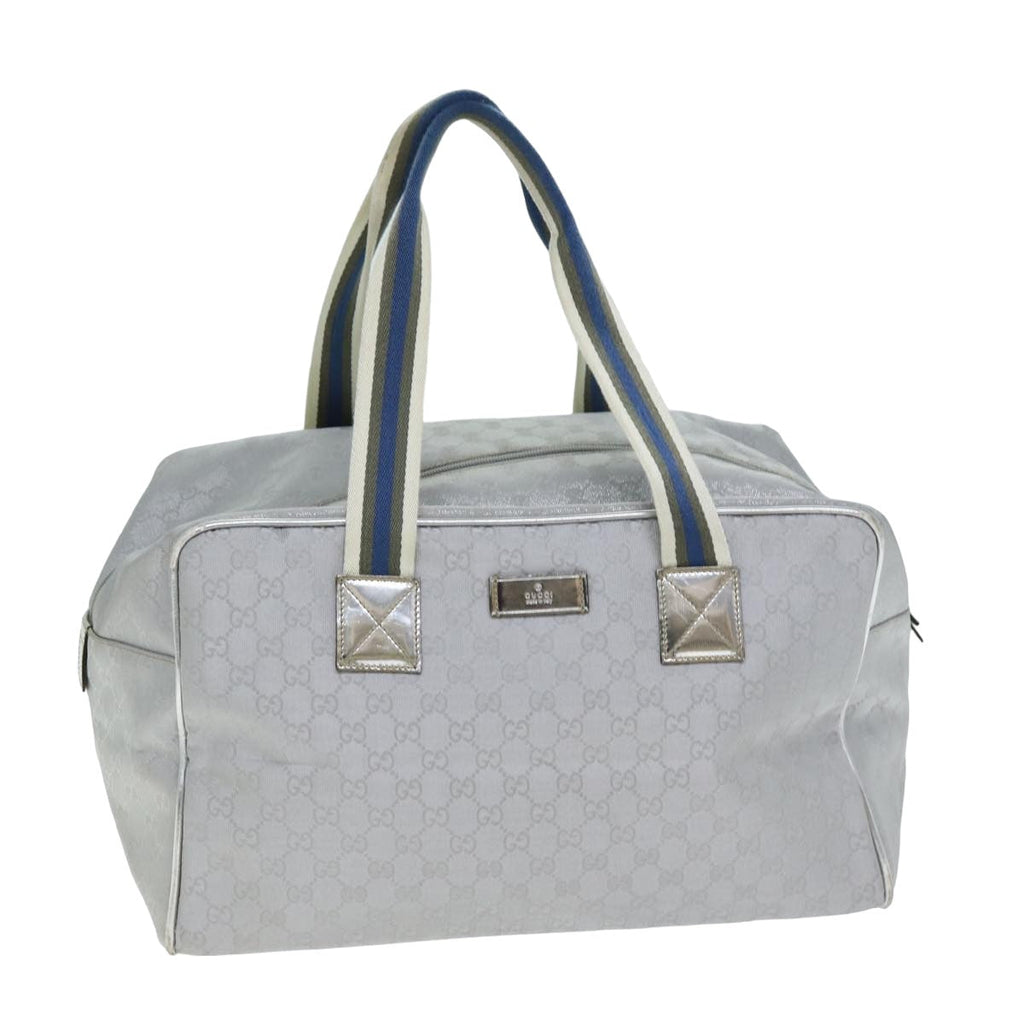GUCCI GG Canvas Sherry Line Boston Bag Gray Silver 153240 am6442