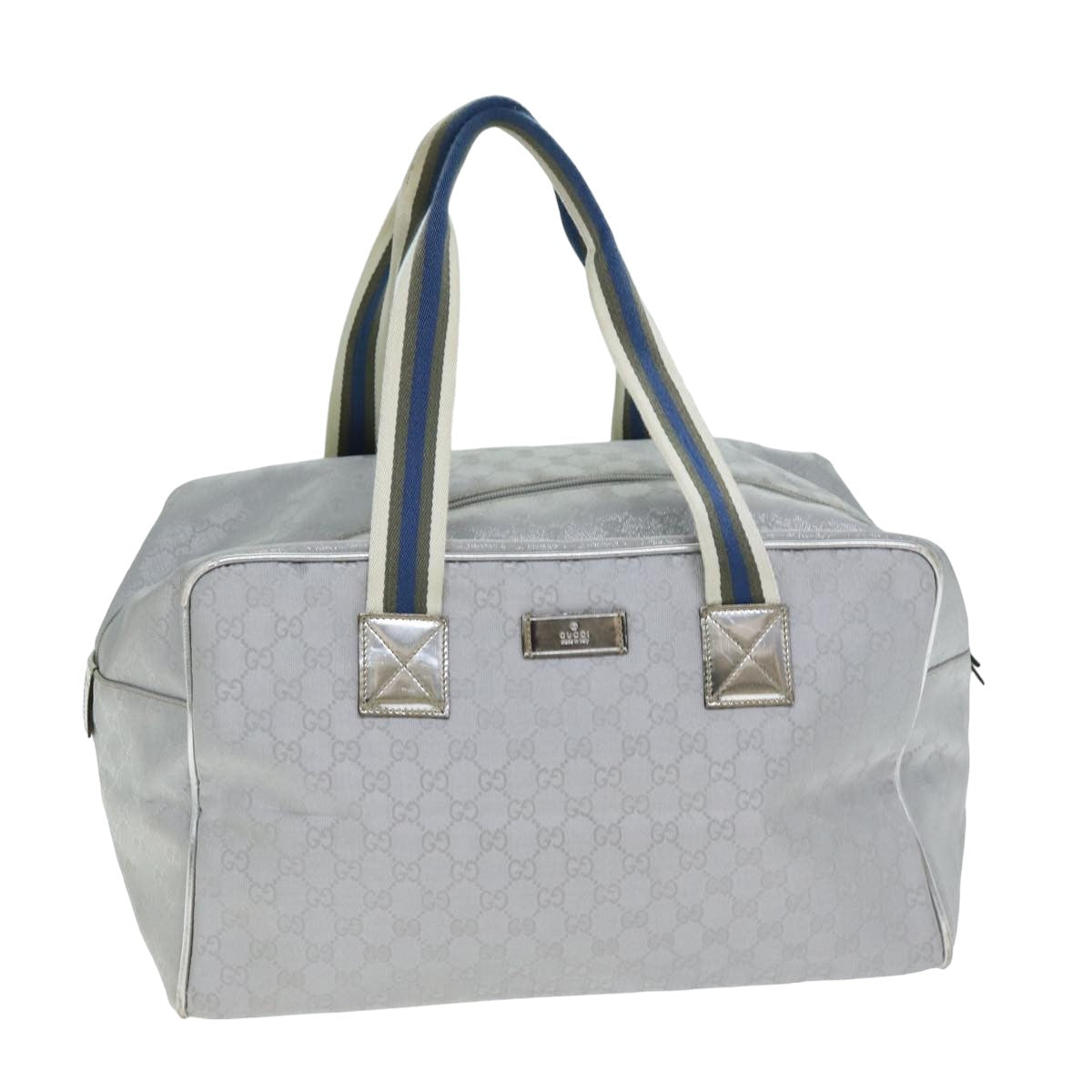 GUCCI GG Canvas Sherry Line Boston Bag Gray Silver 153240 am6442
