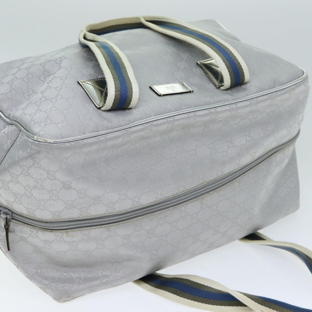 GUCCI GG Canvas Sherry Line Boston Bag Gray Silver 153240 am6442