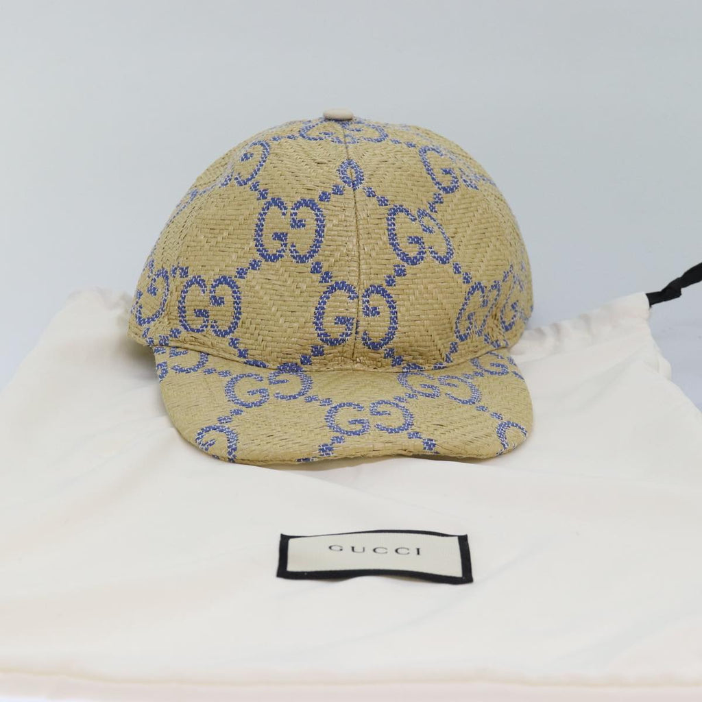 GUCCI Cap GG Canvas Raffia L size Beige 701713 am6474