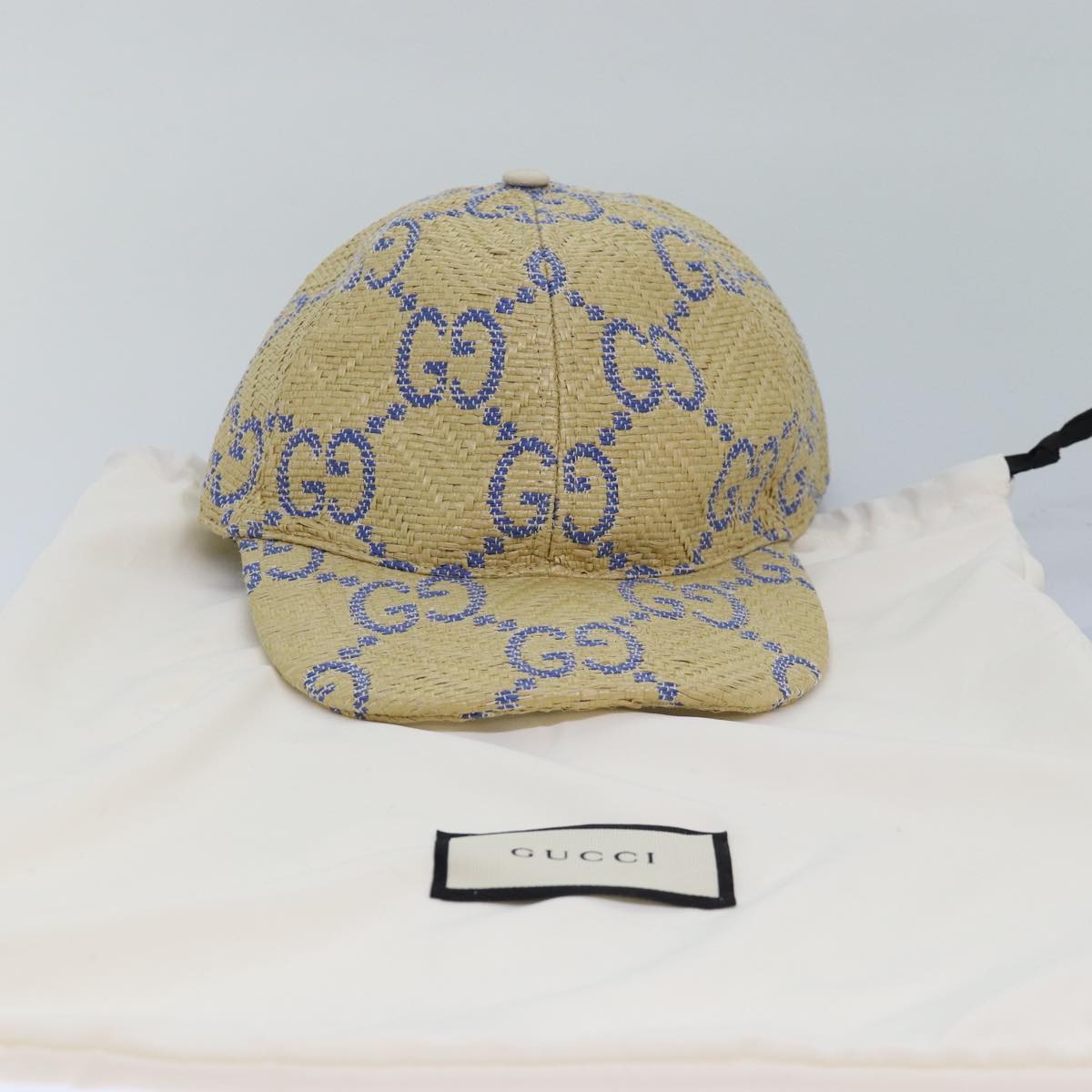 GUCCI Cap GG Canvas Raffia L size Beige 701713 am6474