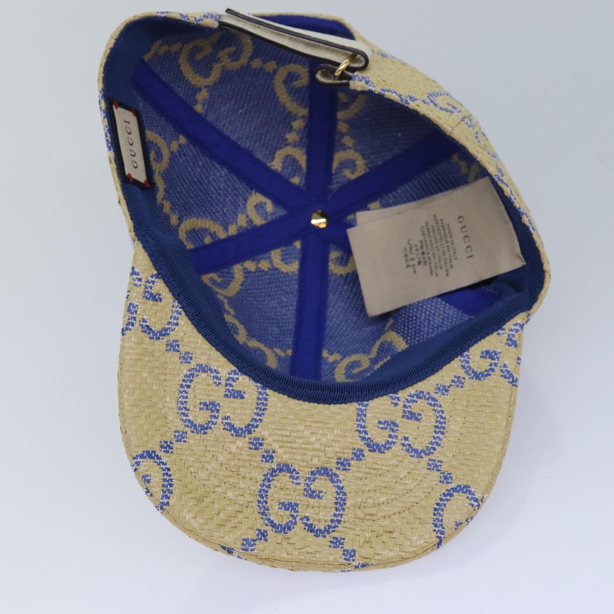 GUCCI Cap GG Canvas Raffia L size Beige 701713 am6474