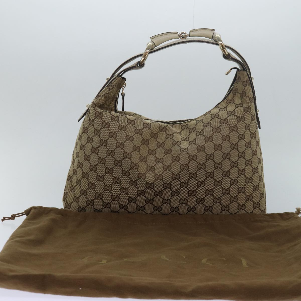 GUCCI Horsebit GG Canvas Hand Bag Beige 115867 am6594A