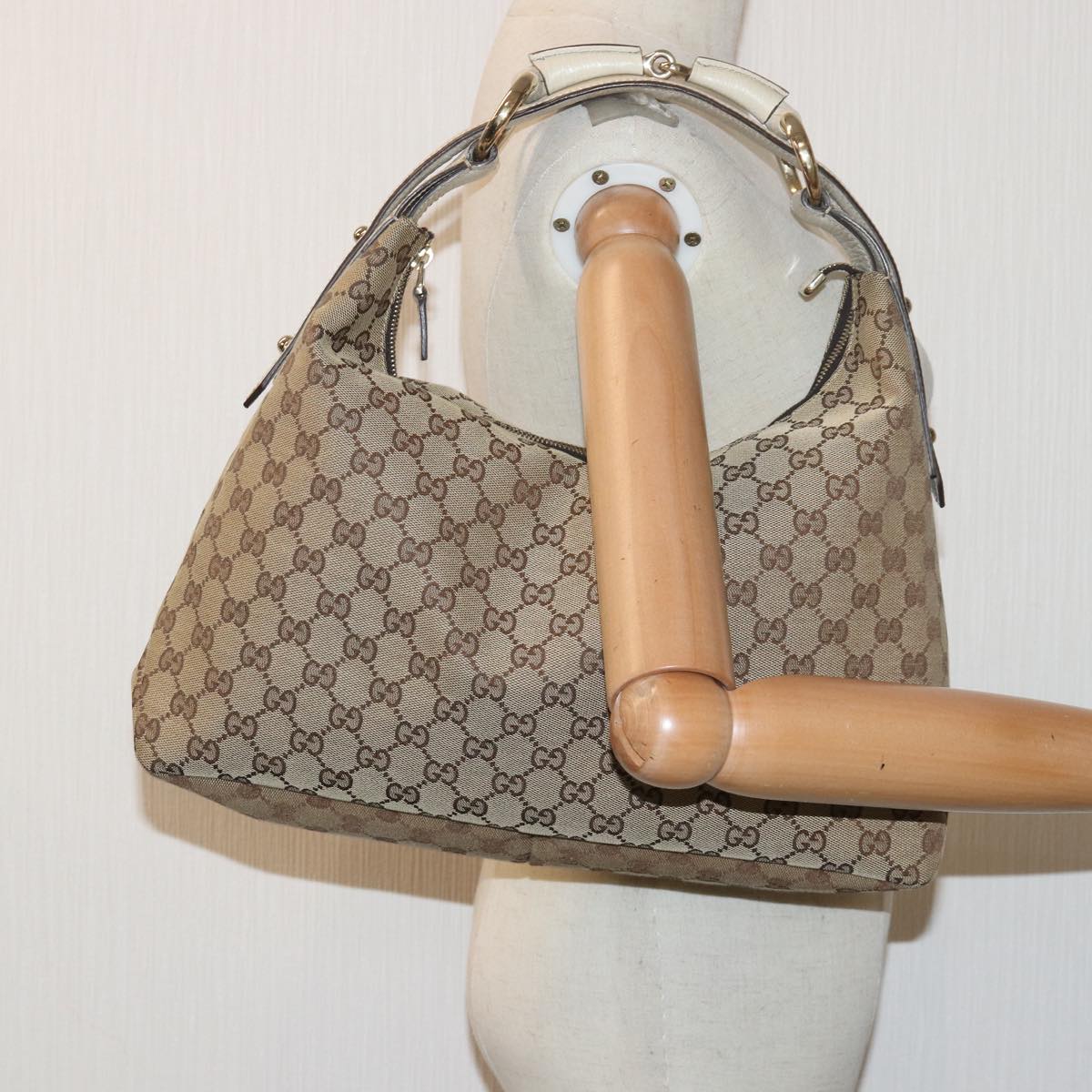 GUCCI Horsebit GG Canvas Hand Bag Beige 115867 am6594A