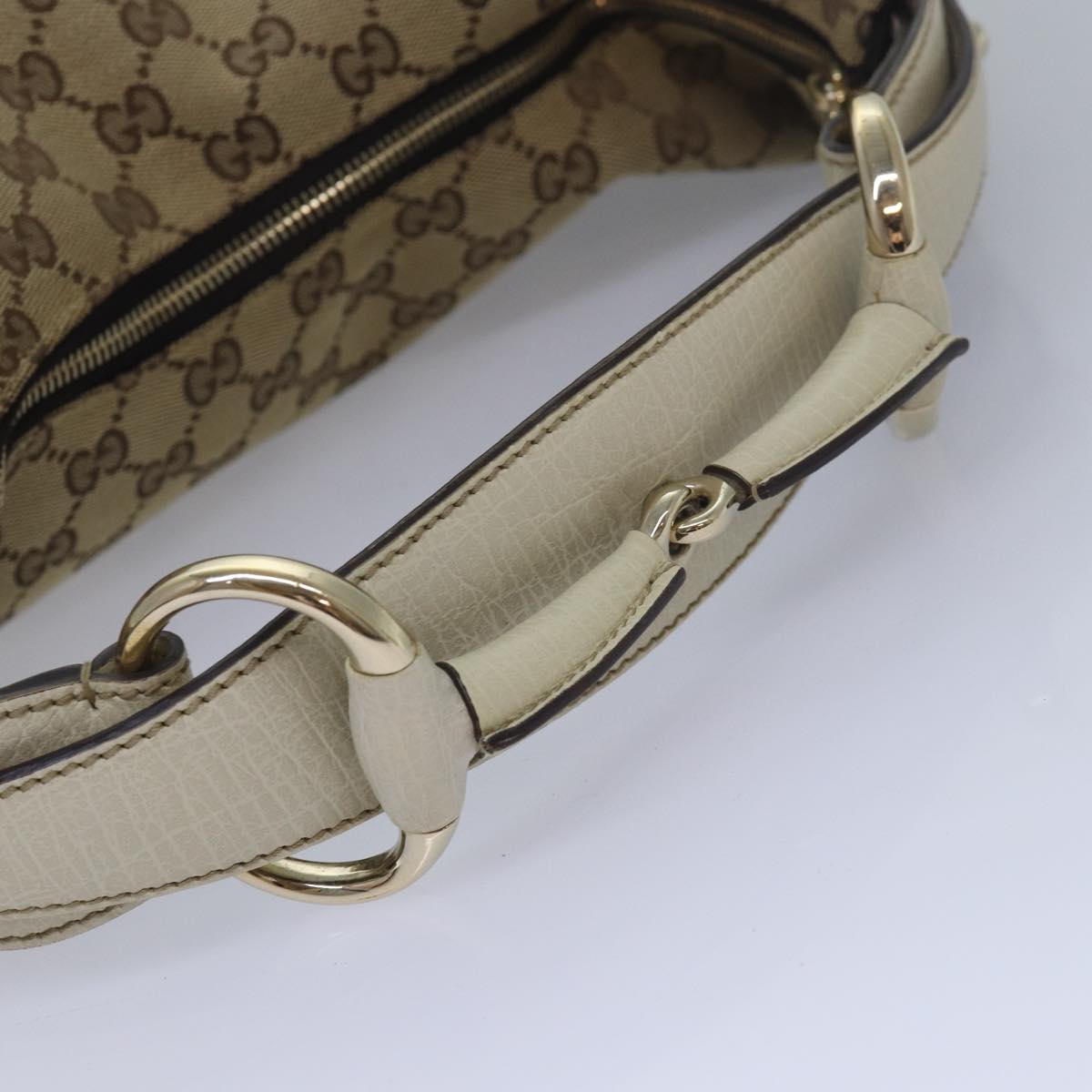 GUCCI Horsebit GG Canvas Hand Bag Beige 115867 am6594A