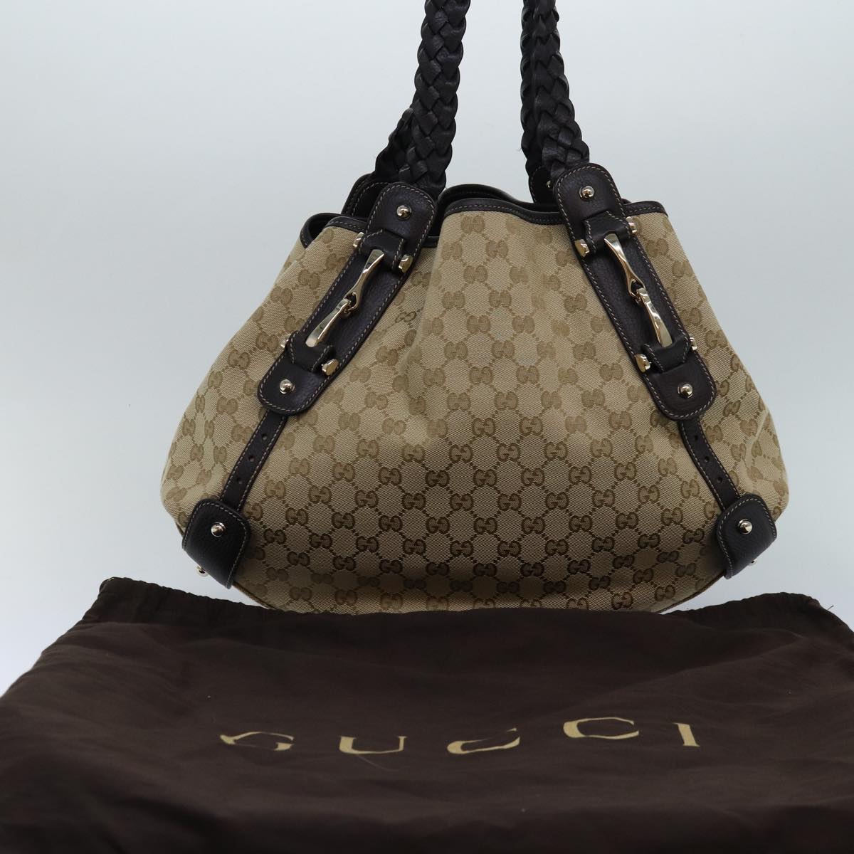 GUCCI Horsebit GG Canvas Hand Bag Outlet Beige 336653 am6595A