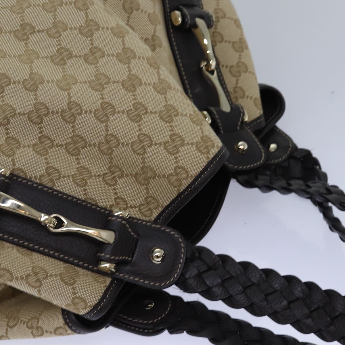 GUCCI Horsebit GG Canvas Hand Bag Outlet Beige 336653 am6595A