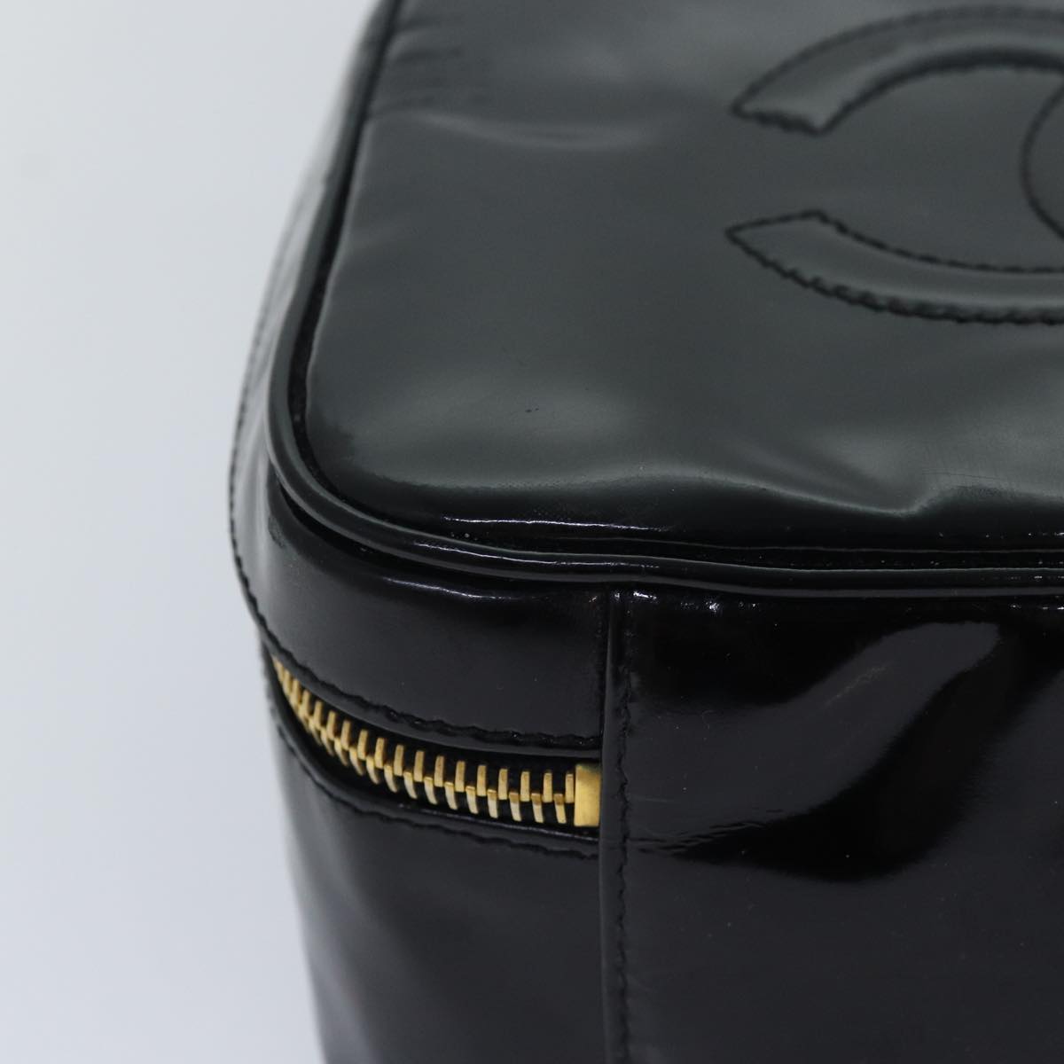 CHANEL Vanity Hand Bag Enamel 2way Black CC am6641