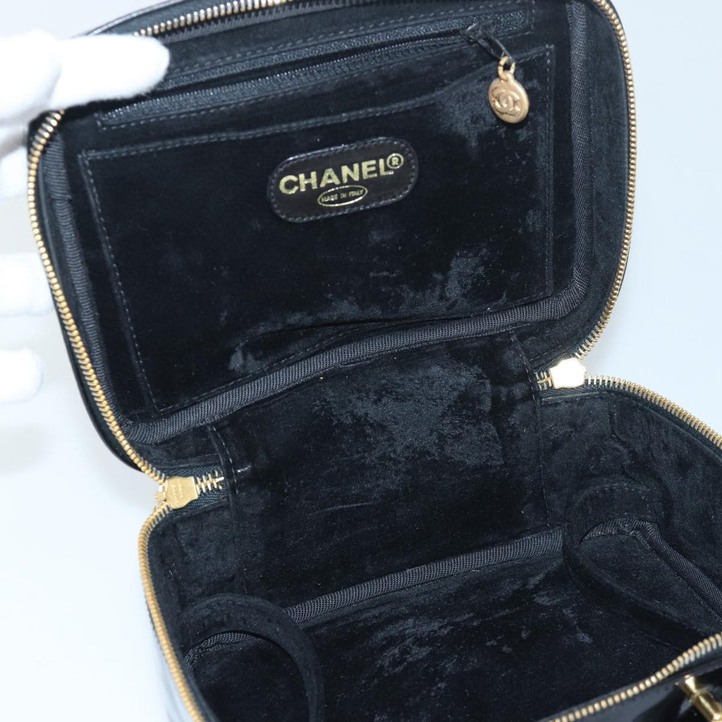 CHANEL Vanity Hand Bag Enamel 2way Black CC am6641
