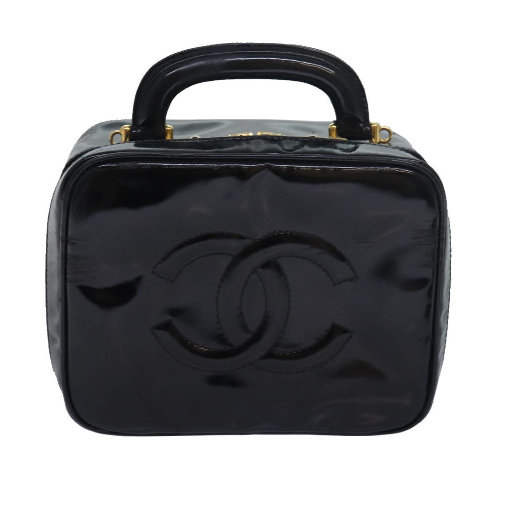 CHANEL Vanity Hand Bag Enamel 2way Black CC am6641