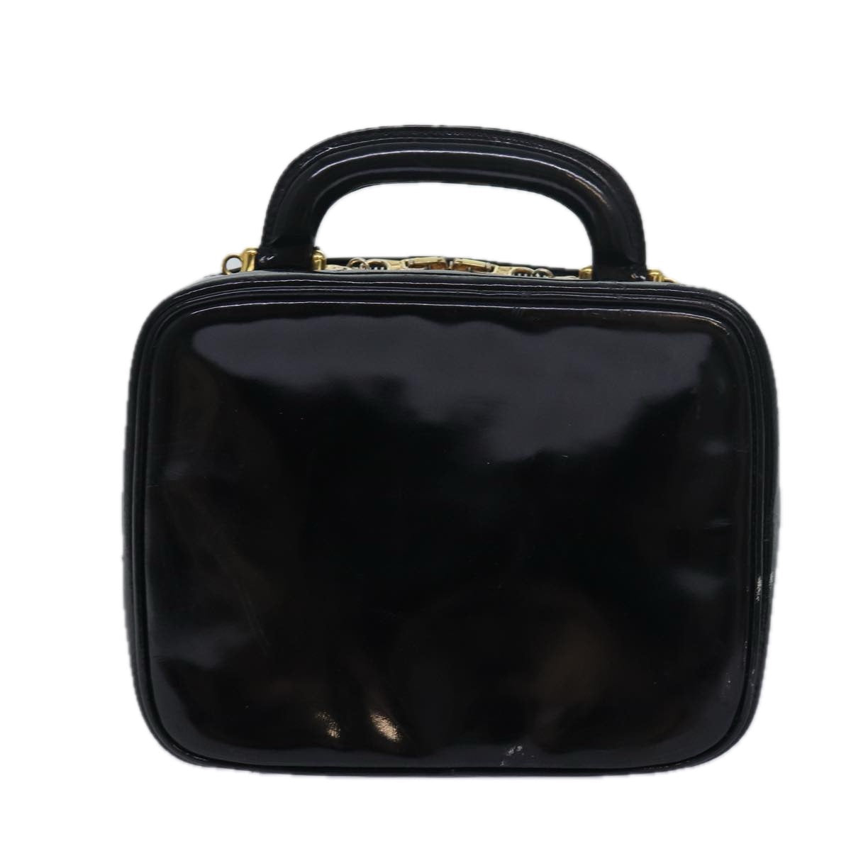 CHANEL Vanity Hand Bag Enamel 2way Black CC am6641