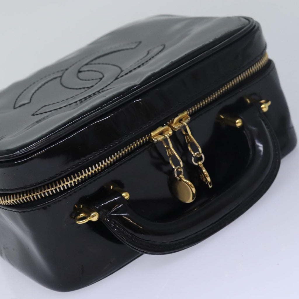 CHANEL Vanity Hand Bag Enamel 2way Black CC am6641