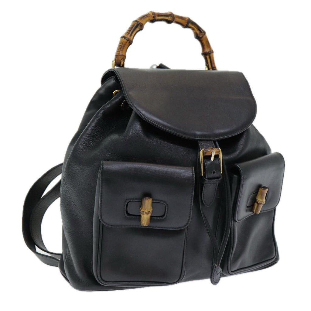 GUCCI Bamboo Backpack Leather Black am6663