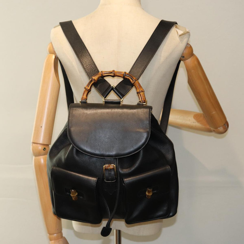 GUCCI Bamboo Backpack Leather Black am6663