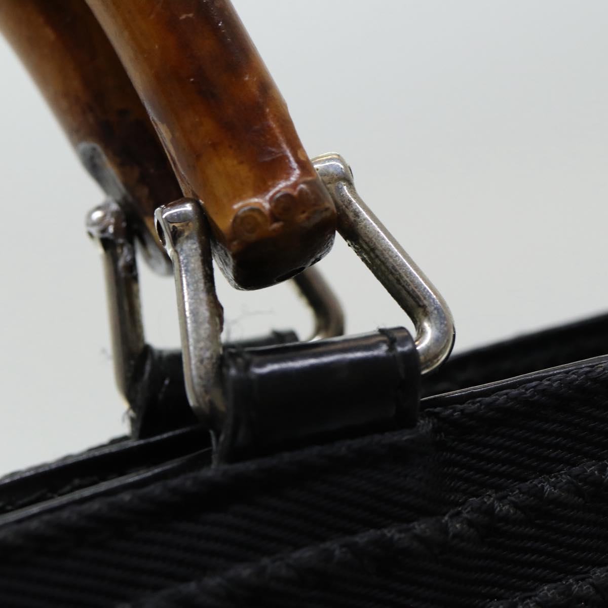 GUCCI Bamboo Hand Bag Nylon Black am6667