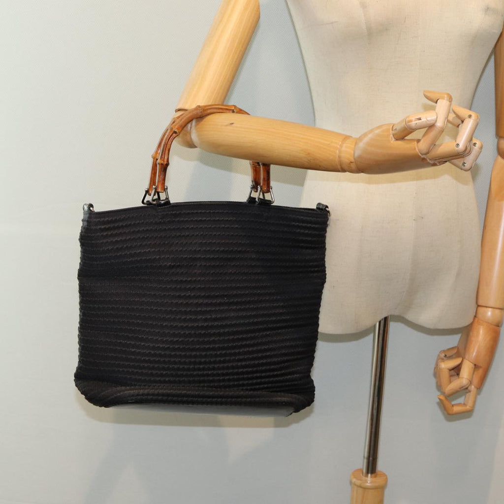 GUCCI Bamboo Hand Bag Nylon Black am6667