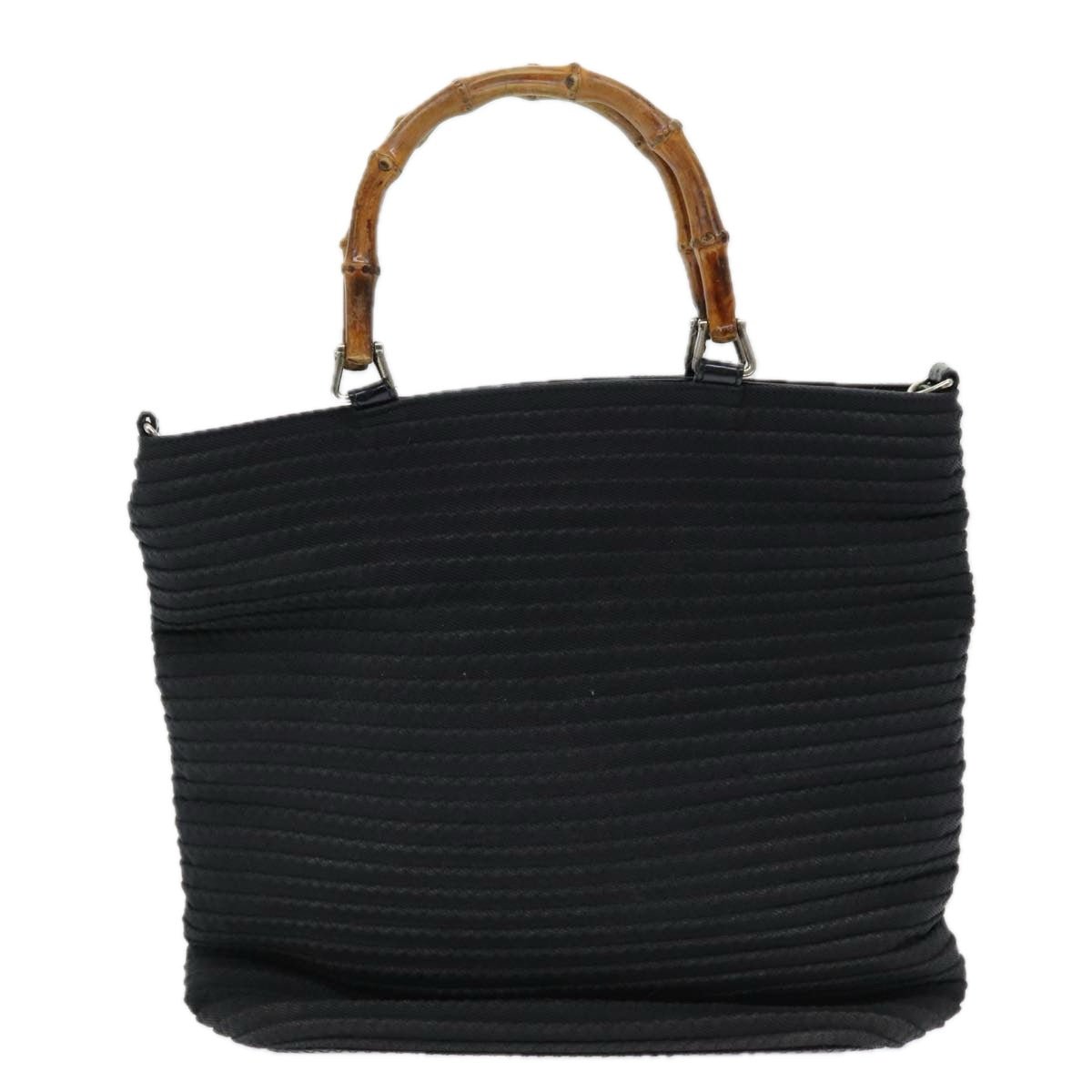 GUCCI Bamboo Hand Bag Nylon Black am6667