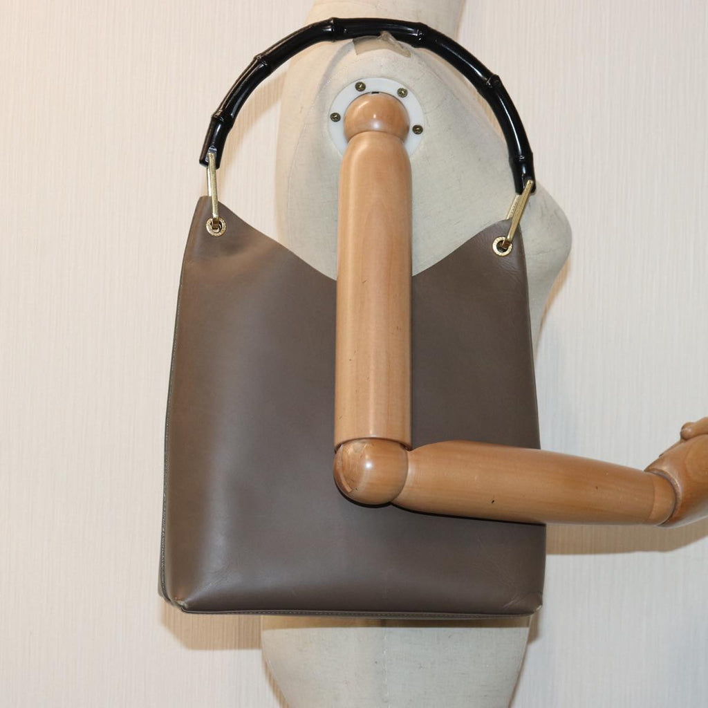 GUCCI Bamboo Hand Bag Leather Brown Black 001 2058 1880 0 am6698