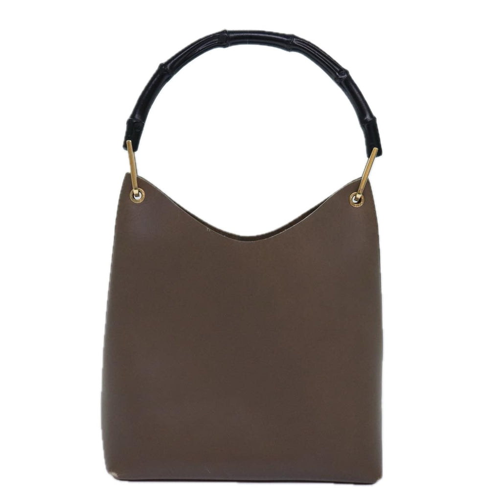GUCCI Bamboo Hand Bag Leather Brown Black 001 2058 1880 0 am6698