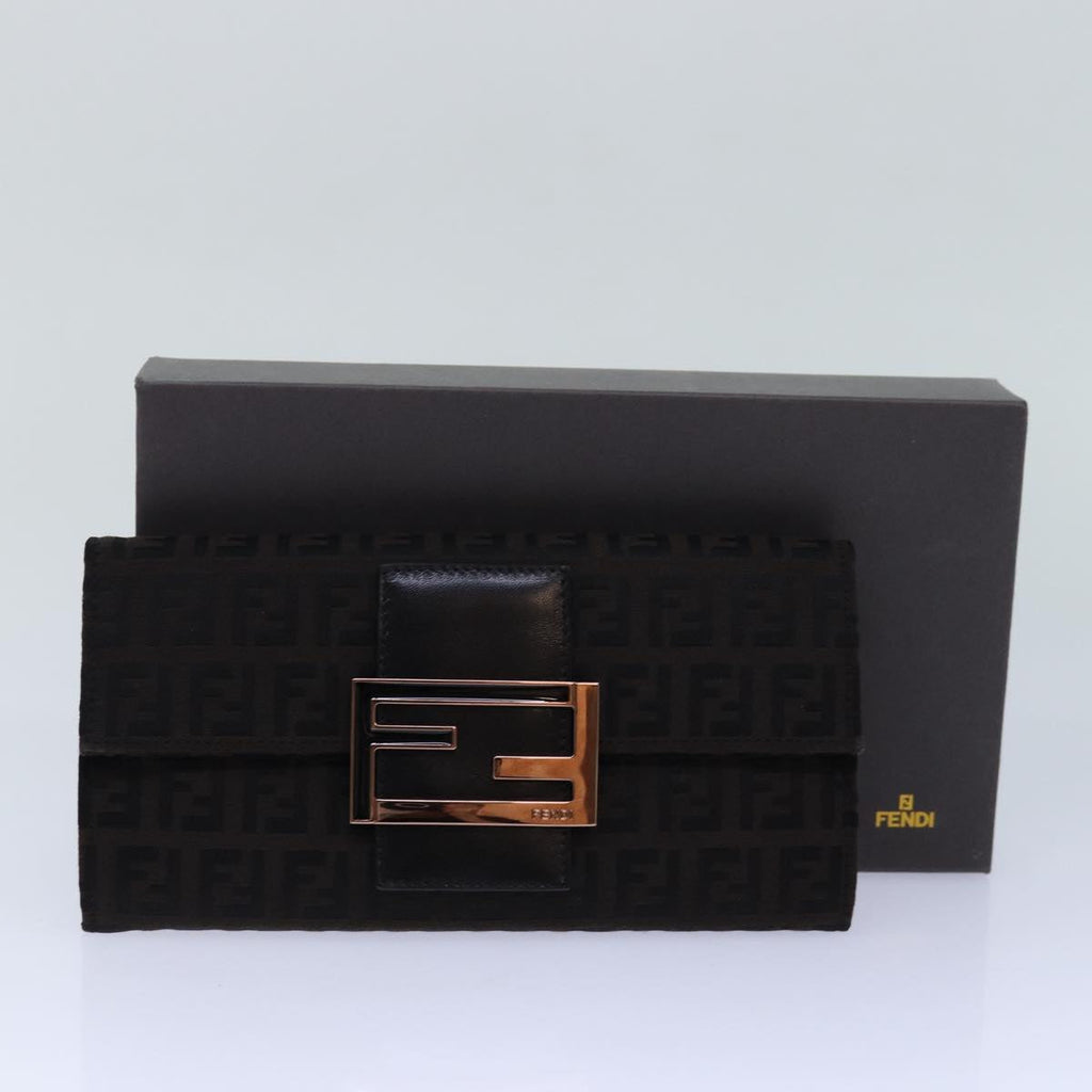 FENDI Zucchino Canvas Long Wallet Brown am6703