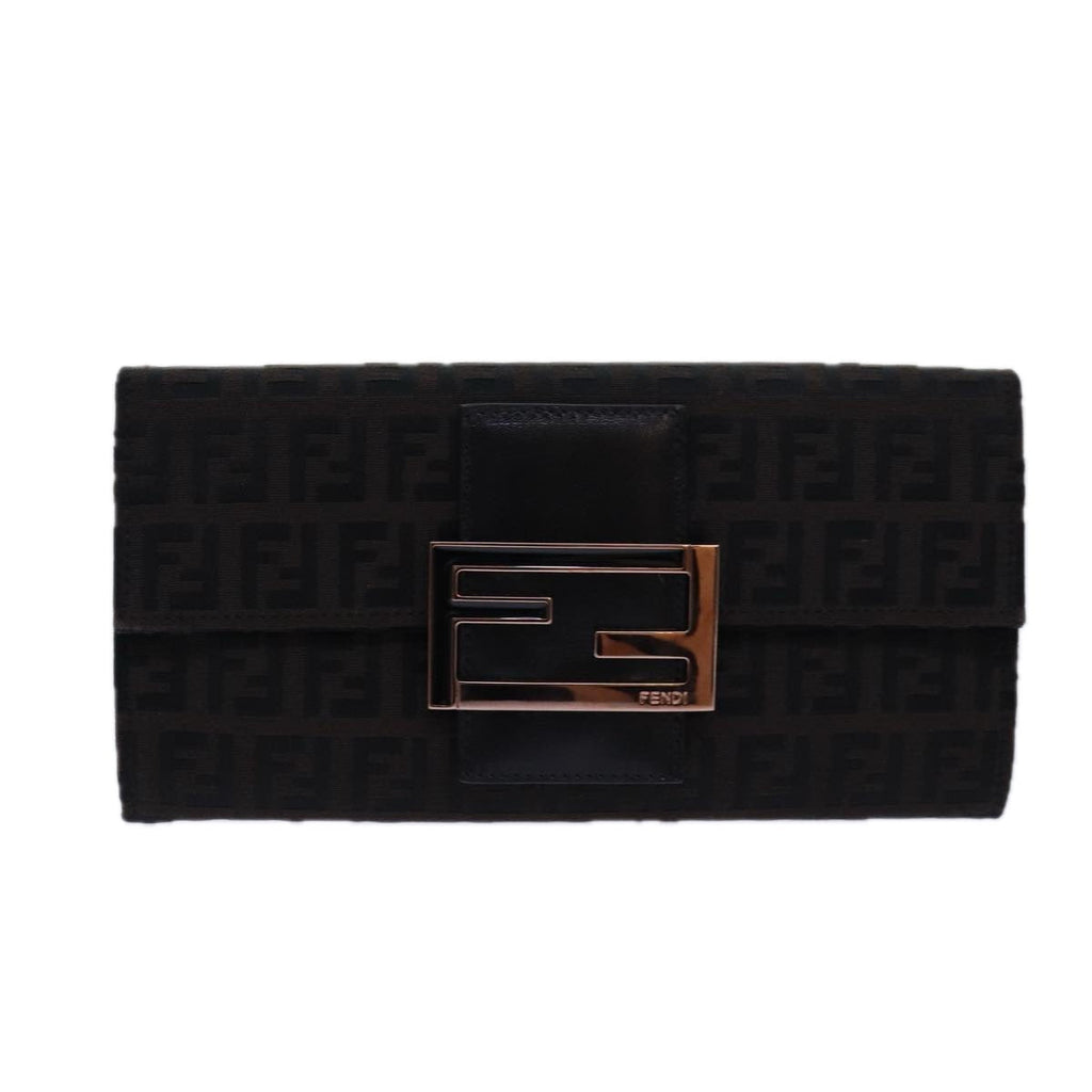 FENDI Zucchino Canvas Long Wallet Brown am6703