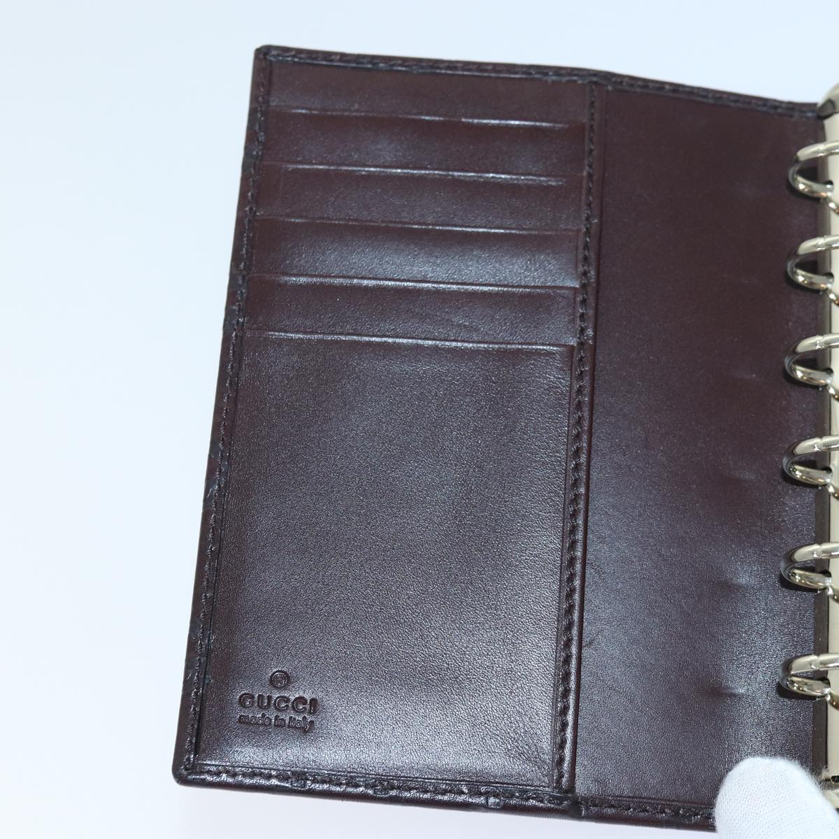 GUCCI GG Canvas Guccissima Day Planner Cover Brown Silver 115240 am6719
