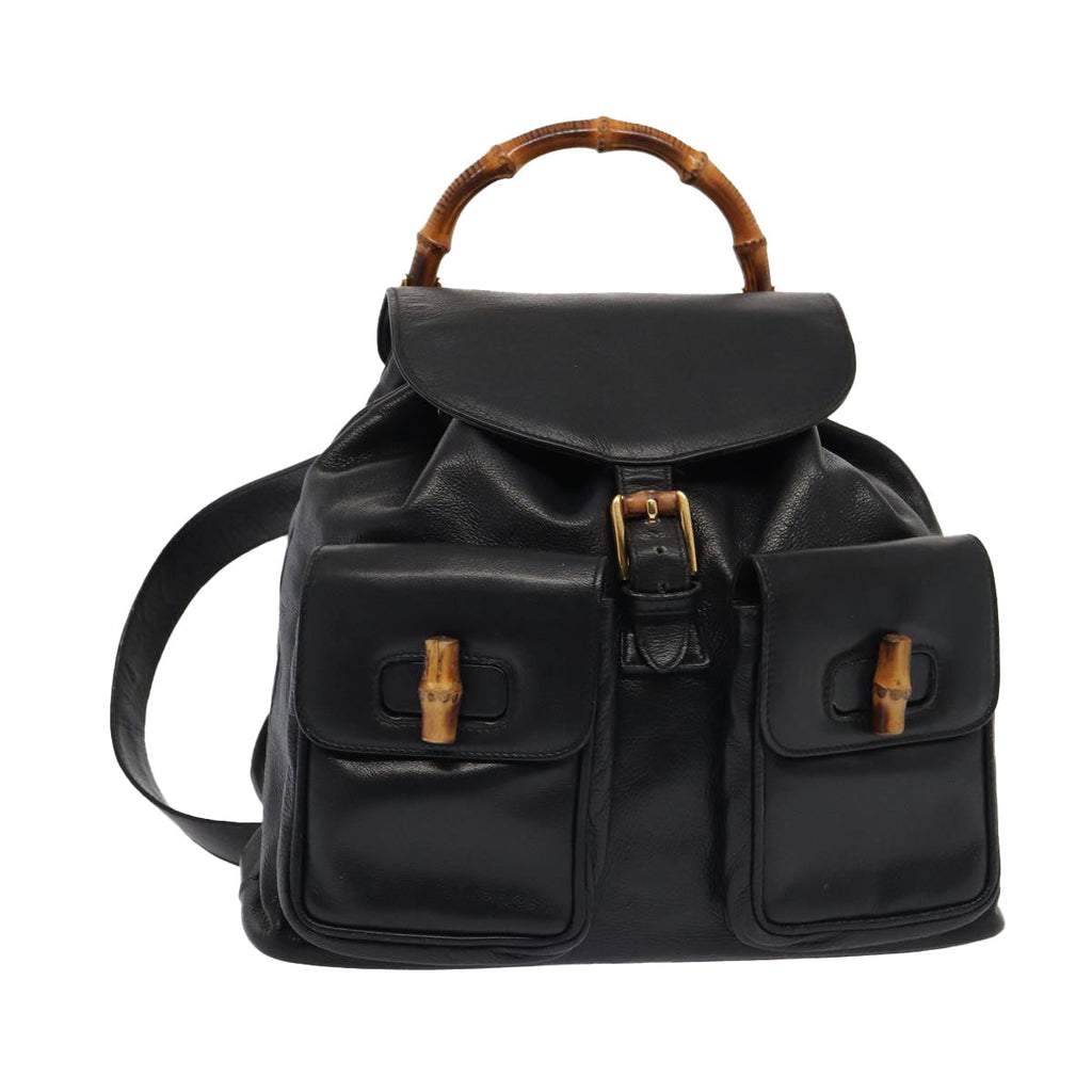 GUCCI Bamboo Backpack Leather Black Gold 003 2058 0016 am6724