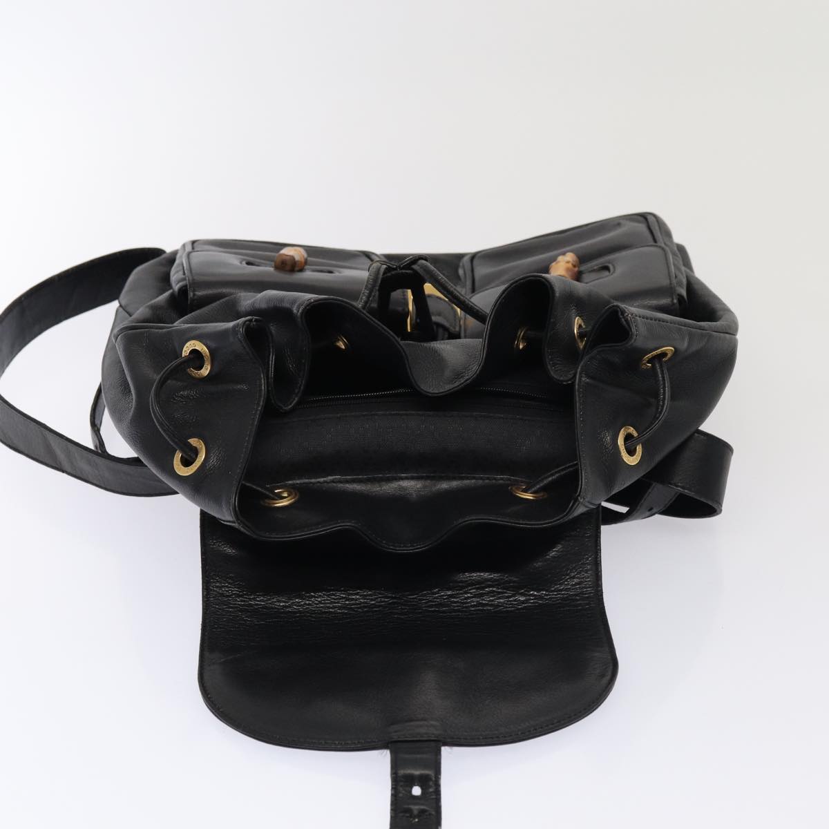 GUCCI Bamboo Backpack Leather Black Gold 003 2058 0016 am6724
