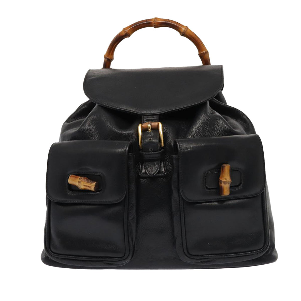 GUCCI Bamboo Backpack Leather Black Gold 003 2058 0016 am6724