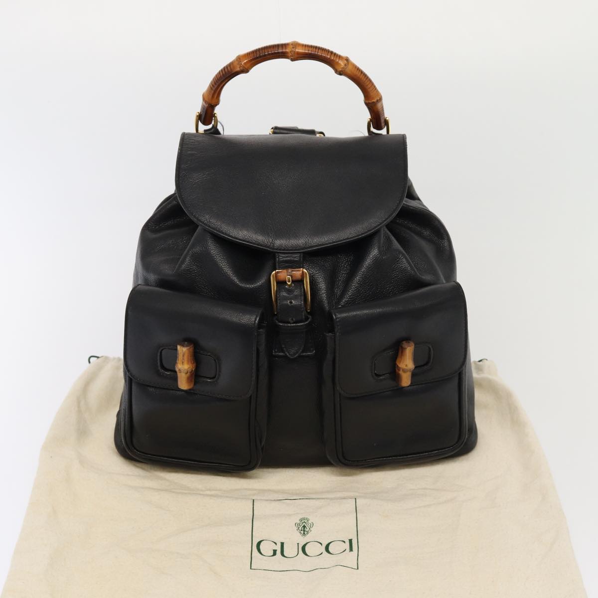 GUCCI Bamboo Backpack Leather Black Gold 003 2058 0016 am6724