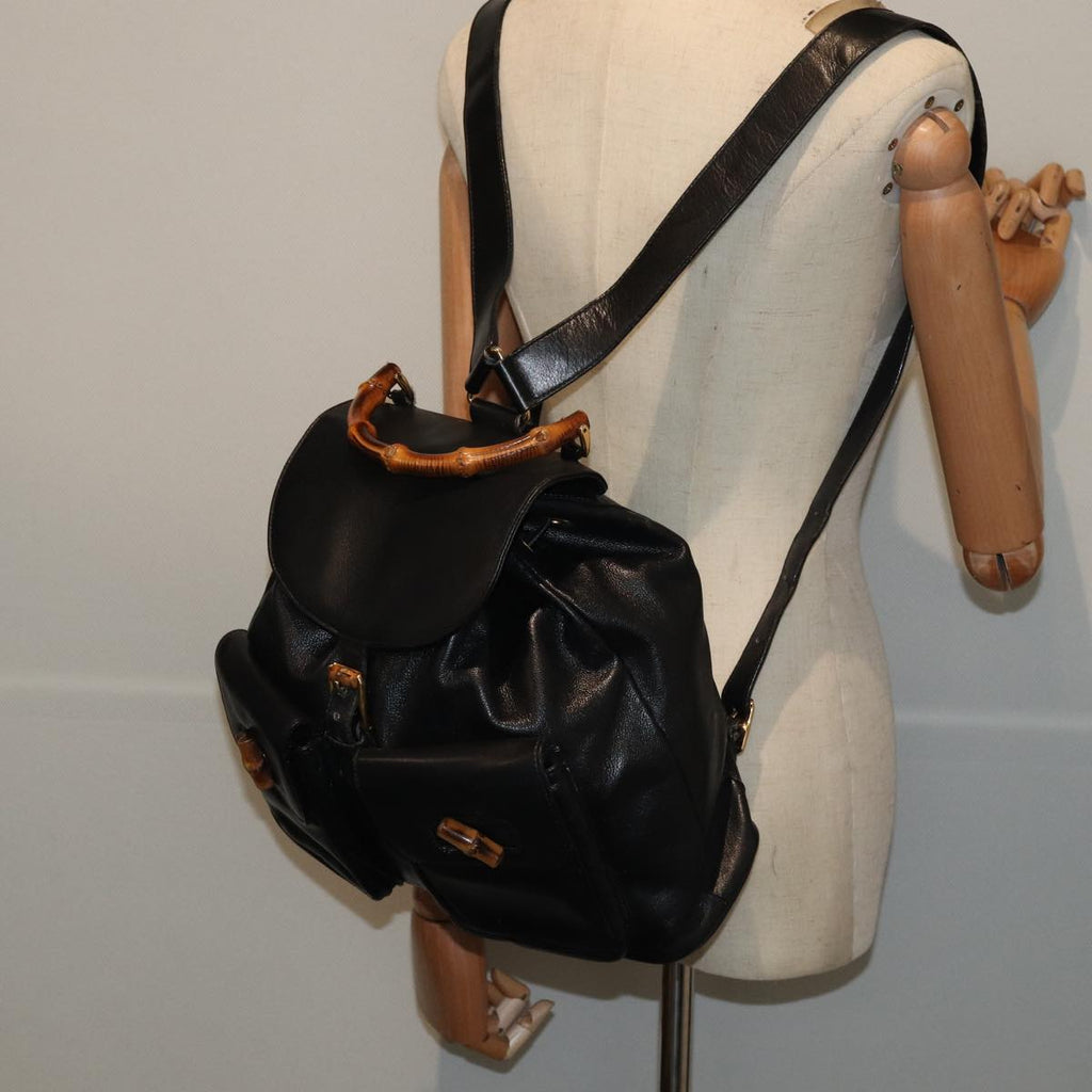 GUCCI Bamboo Backpack Leather Black Gold 003 2058 0016 am6724
