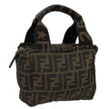 FENDI Zucca Canvas Hand Bag Brown Black Silver am6735