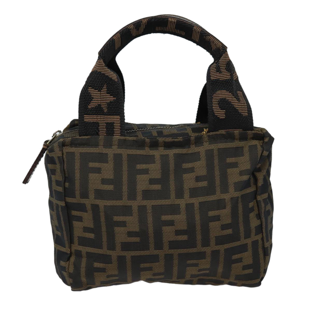 FENDI Zucca Canvas Hand Bag Brown Black Silver am6735