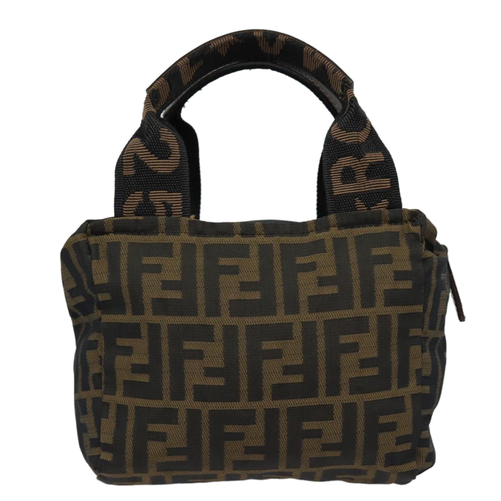 FENDI Zucca Canvas Hand Bag Brown Black Silver am6735