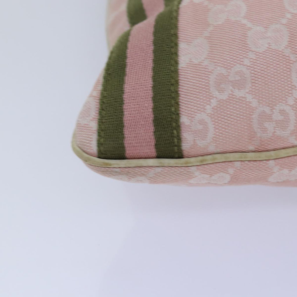 GUCCI GG Canvas Sherry Line Shoulder Bag Pink Gold khaki 144388 am6743