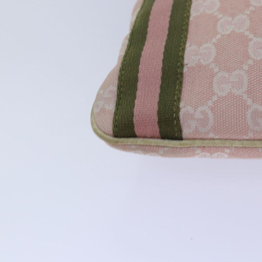 GUCCI GG Canvas Sherry Line Shoulder Bag Pink Gold khaki 144388 am6743