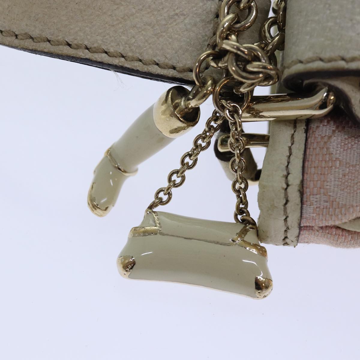 GUCCI GG Canvas Sherry Line Shoulder Bag Pink Gold khaki 144388 am6743