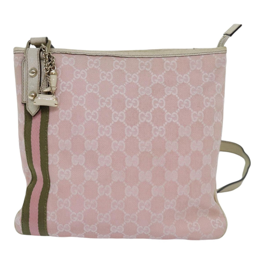 GUCCI GG Canvas Sherry Line Shoulder Bag Pink Gold khaki 144388 am6743