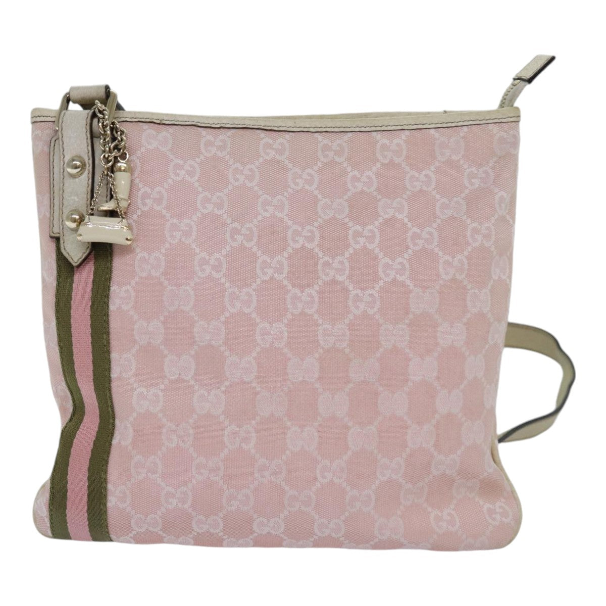 GUCCI GG Canvas Sherry Line Shoulder Bag Pink Gold khaki 144388 am6743
