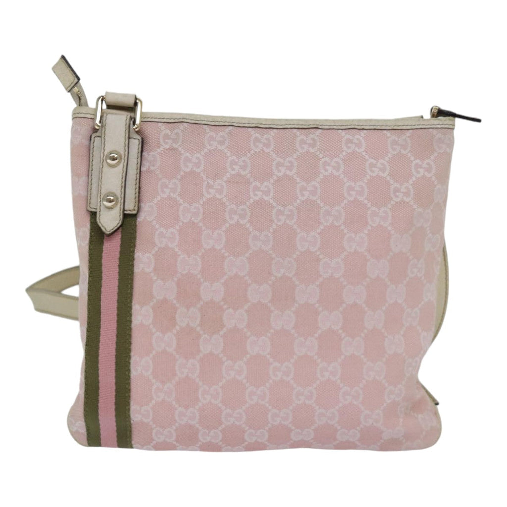 GUCCI GG Canvas Sherry Line Shoulder Bag Pink Gold khaki 144388 am6743