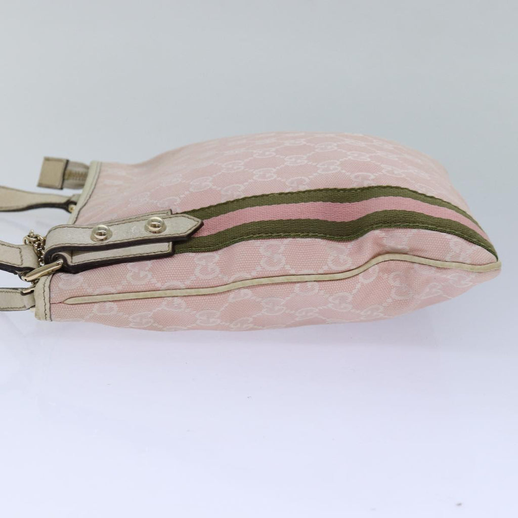 GUCCI GG Canvas Sherry Line Shoulder Bag Pink Gold khaki 144388 am6743