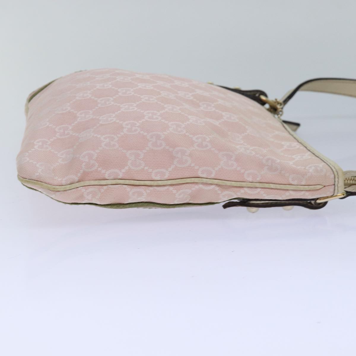 GUCCI GG Canvas Sherry Line Shoulder Bag Pink Gold khaki 144388 am6743