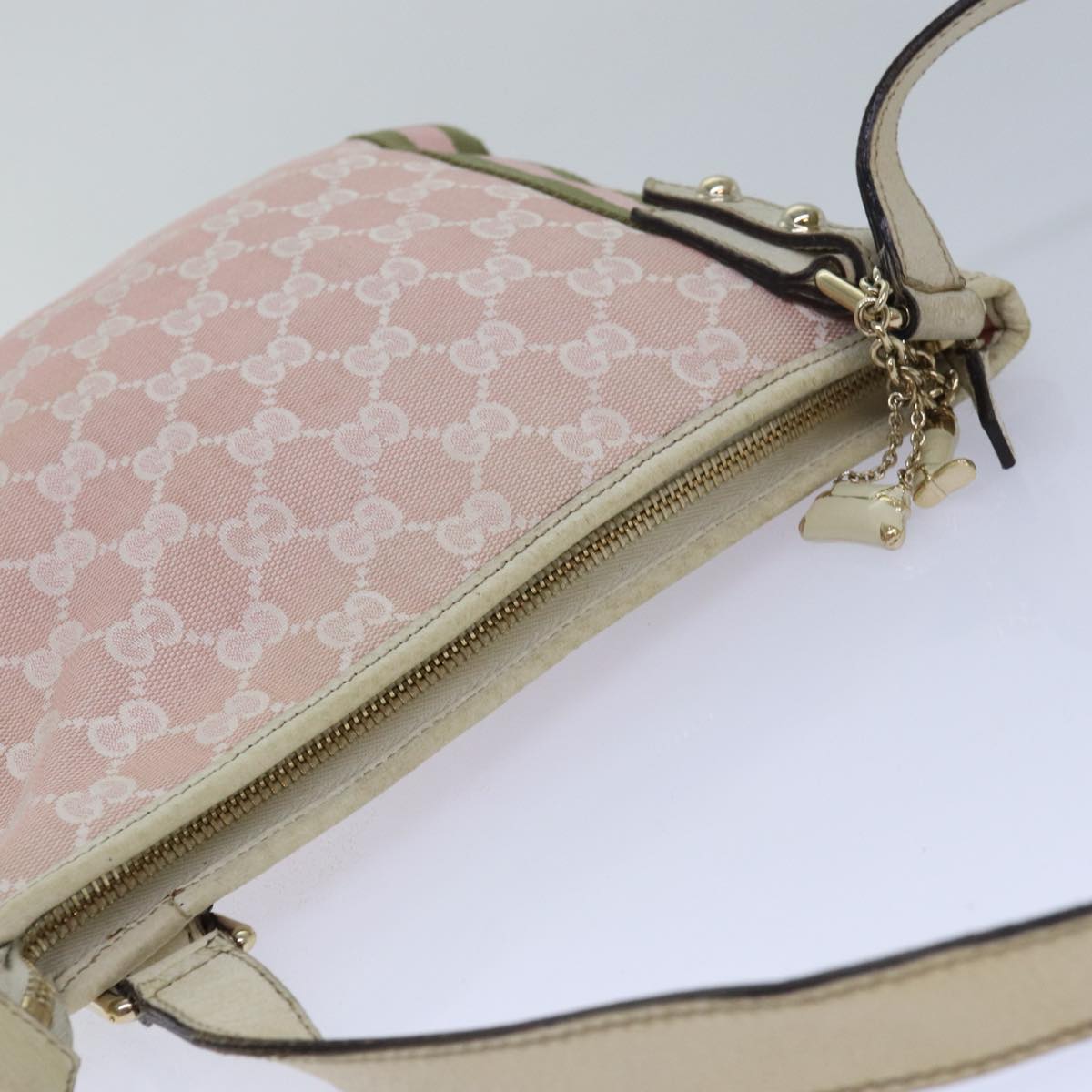 GUCCI GG Canvas Sherry Line Shoulder Bag Pink Gold khaki 144388 am6743