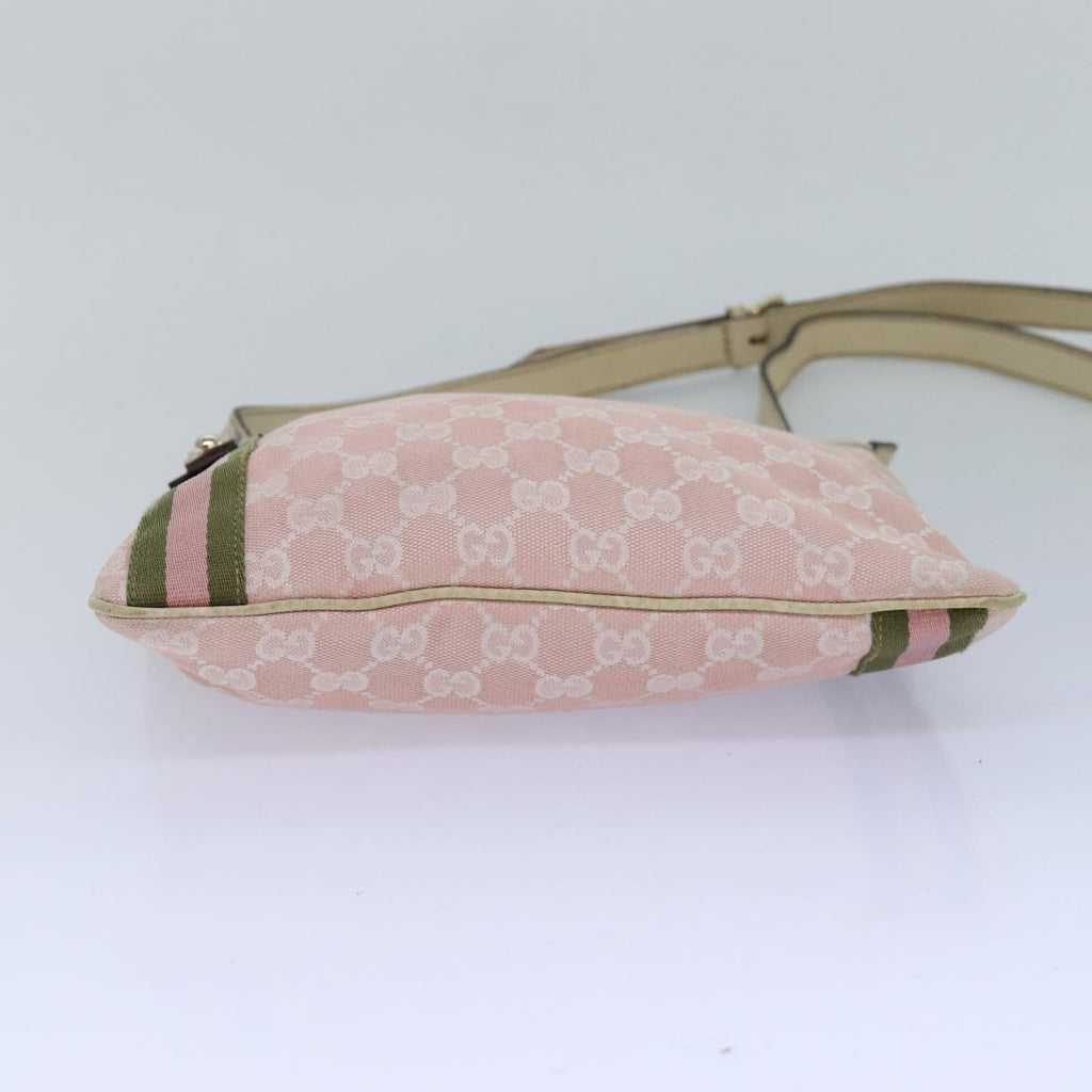 GUCCI GG Canvas Sherry Line Shoulder Bag Pink Gold khaki 144388 am6743