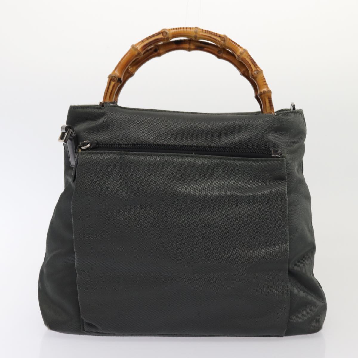 GUCCI GG Canvas Bamboo Hand Bag Nylon Canvas 2Set Brown Gray am6758