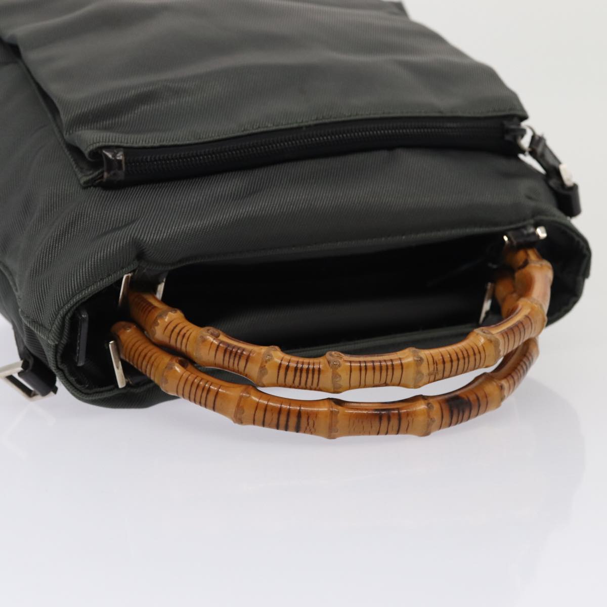 GUCCI GG Canvas Bamboo Hand Bag Nylon Canvas 2Set Brown Gray am6758