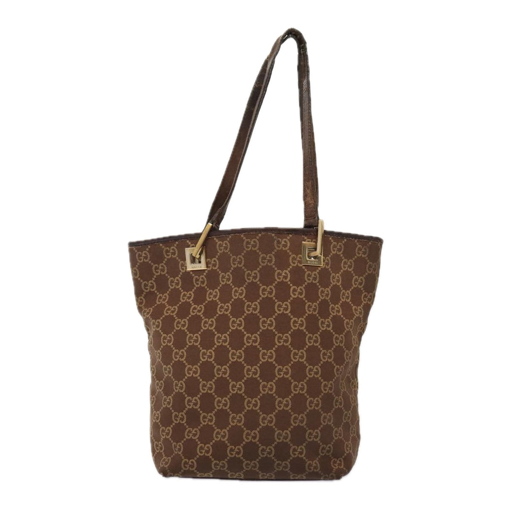 GUCCI GG Canvas Bamboo Hand Bag Nylon Canvas 2Set Brown Gray am6758