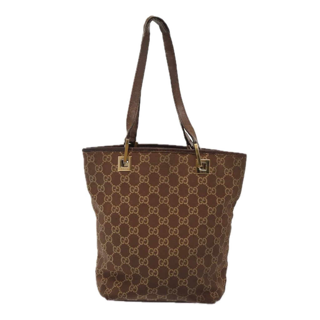 GUCCI GG Canvas Bamboo Hand Bag Nylon Canvas 2Set Brown Gray am6758